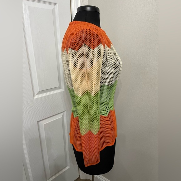 Vintage Chateau Du Tricot Mod Knit Mesh Top 70s Color Block Orange Green Cream 7 - Picture 6 of 11